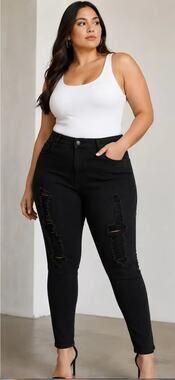 Torrid Women Black Denim Jeans Grunge Distressed Straight Leg Chic Plus Size 18R